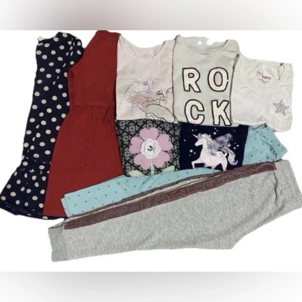 Gap Kids H&M Size 6-8 Long Sleeve Tops , Dress, Leggings, Sweatpants Girl Bundle